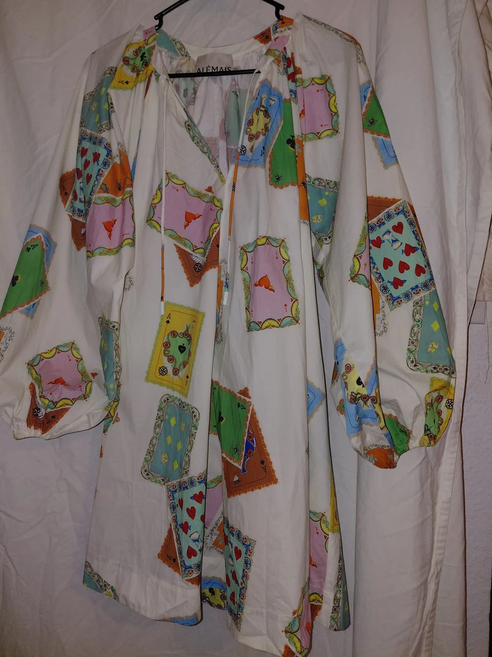 Women’s Printed Drawstring Waist Dress- White Multicolor